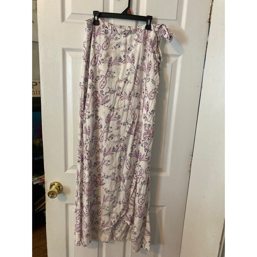 Charlotte Russe Paisley Floral Faux Wrap Maxi Skirt White Purple Boho Large